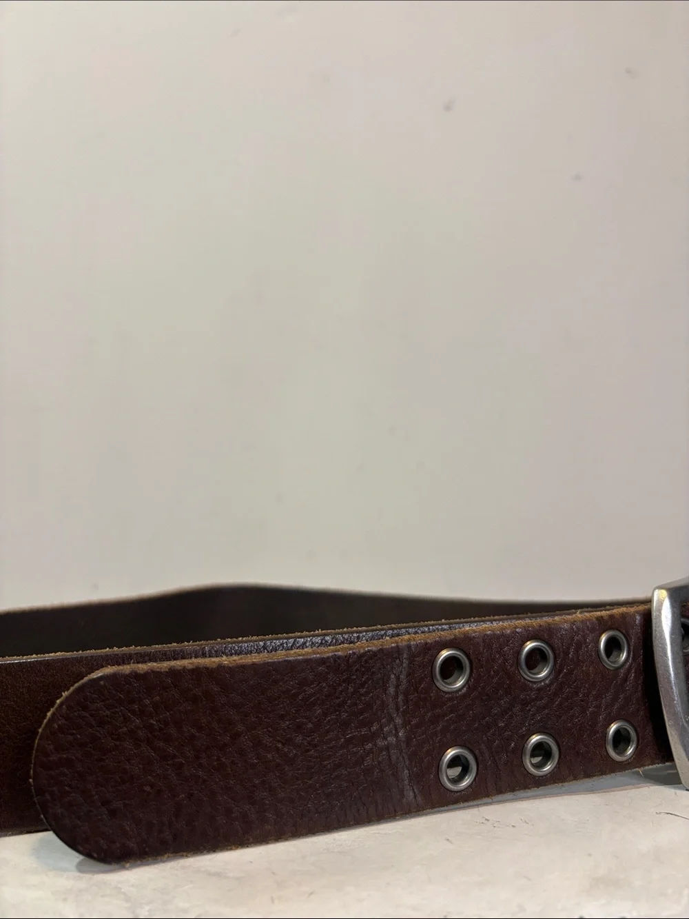 J.Crew Brown Genuine Leather Double Prong Silver Grommet Large Buckle Belt 36